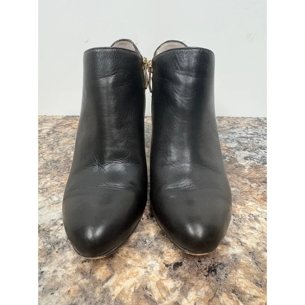 Vince‎ Camuto Velino Black Leather Suede Buckle Ankle Booties Gold Hardware 6.5M
